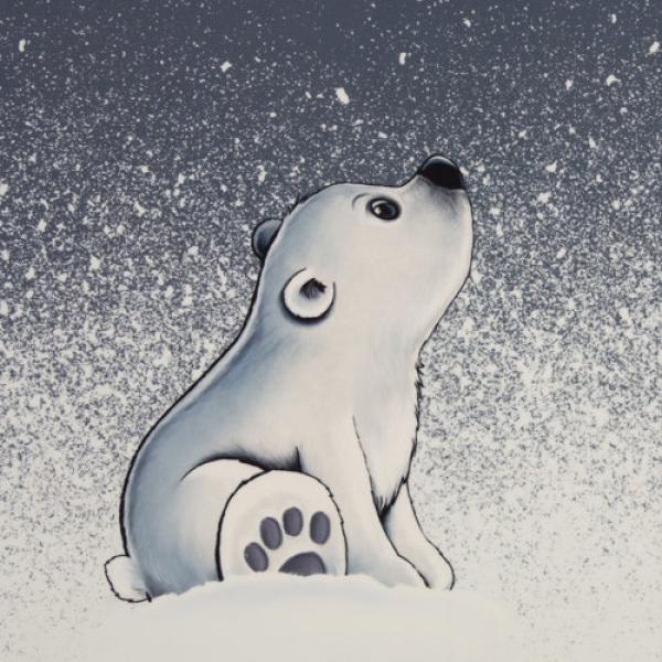 Samt Chenille Kissenpanel mit Eisbären im Schneetreiben in Grau